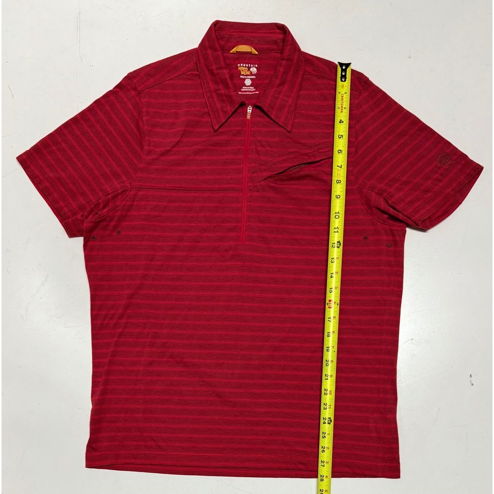 Mountain Hardwear Mens Red Striped Quarter Zip Short‎ Sleeve Polo Shirt L